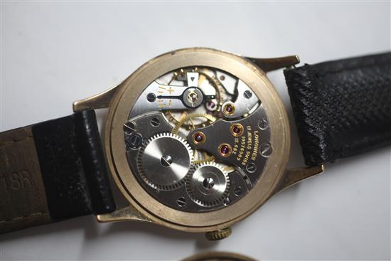 A gentleman's 9ct gold Longines manual wind wrist watch.